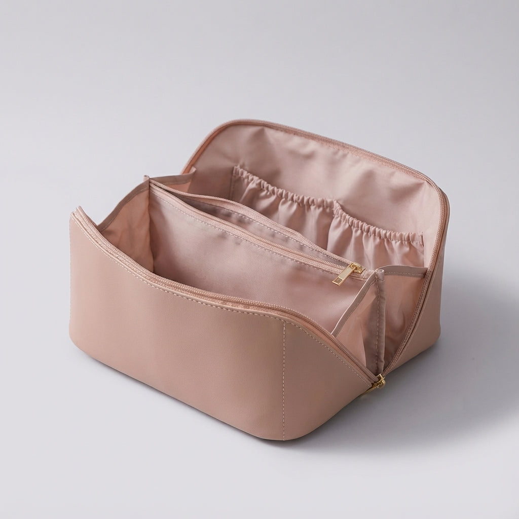 Draagbare make-up tas en cosmetica opberger van TidyBloom, houdt al je beautyartikelen georganiseerd en compact.