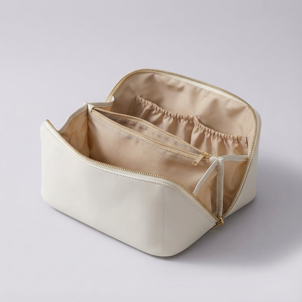 TidyBloom cosmetica organizer met handige vakken voor make-up, kwasten en toiletartikelen; perfecte reistas opberger.