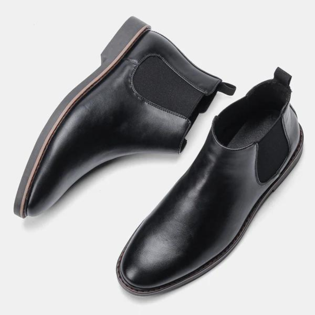 Veelzijdige David heren Chelsea boots, klassieke zwarte leren laarzen voor de moderne herenmode.