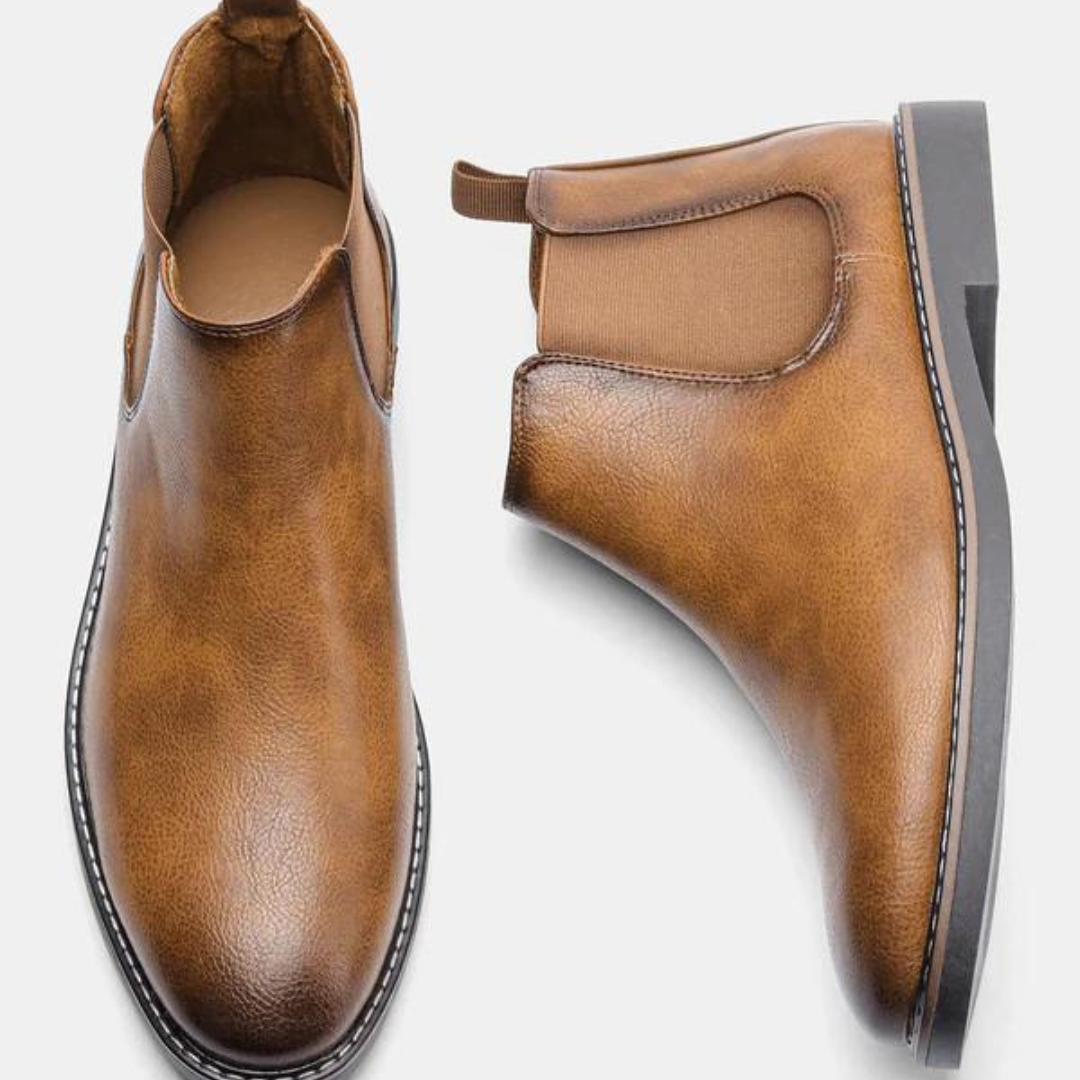 Zijkant David heren Chelsea boots met elastiek en stevige zool, casual leren laarzen.