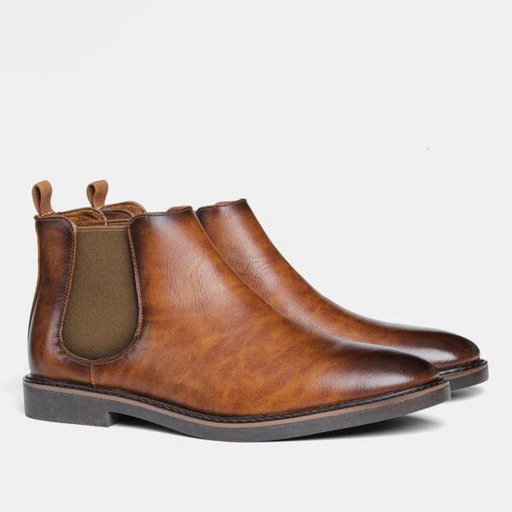 Vooraanzicht David heren Chelsea boots, elegant design van hoogwaardig leer, stijlvolle herenschoenen.