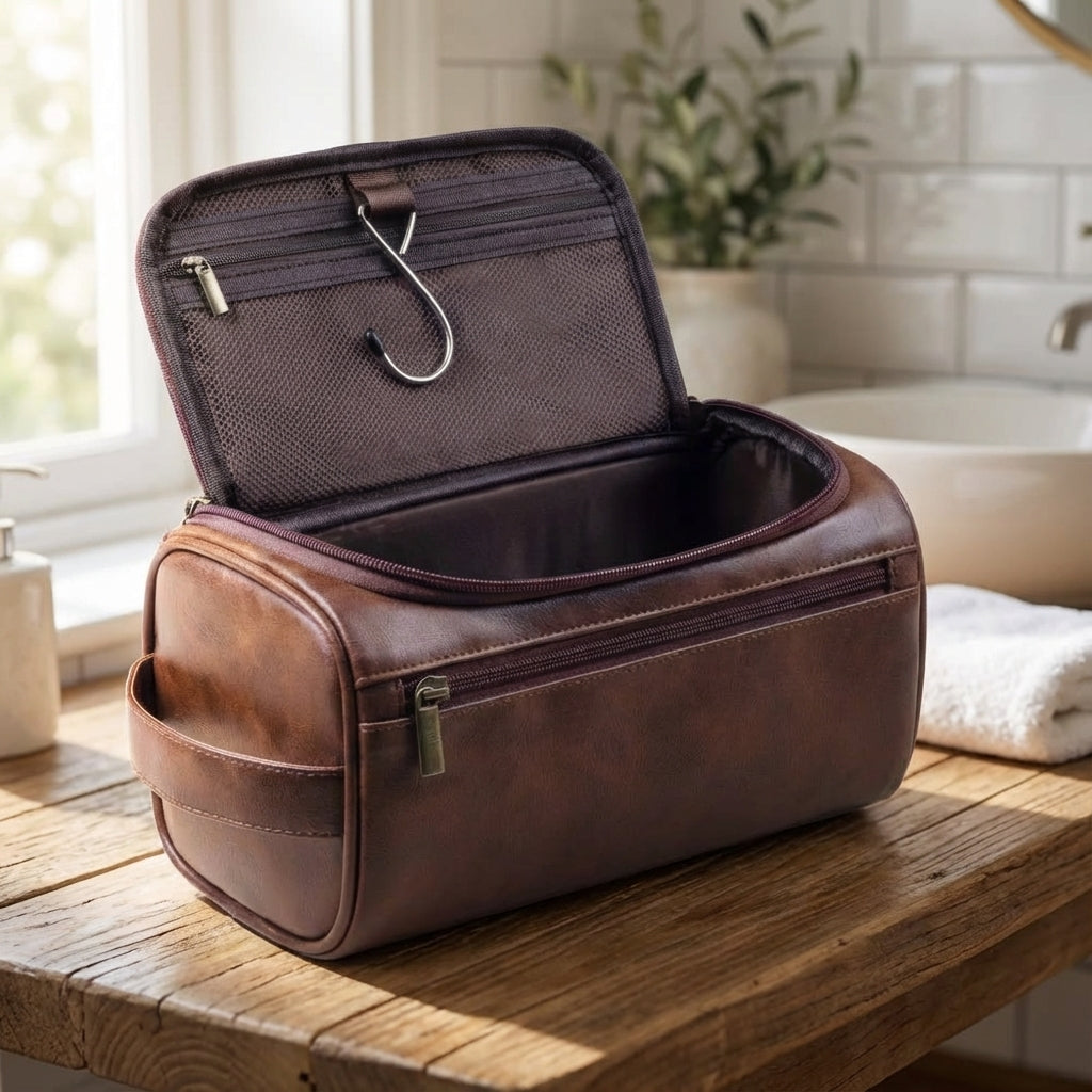 Toilevo compacte reistoilettas open met vakken. Ideaal voor het organiseren van al je badkamer essentials op reis.