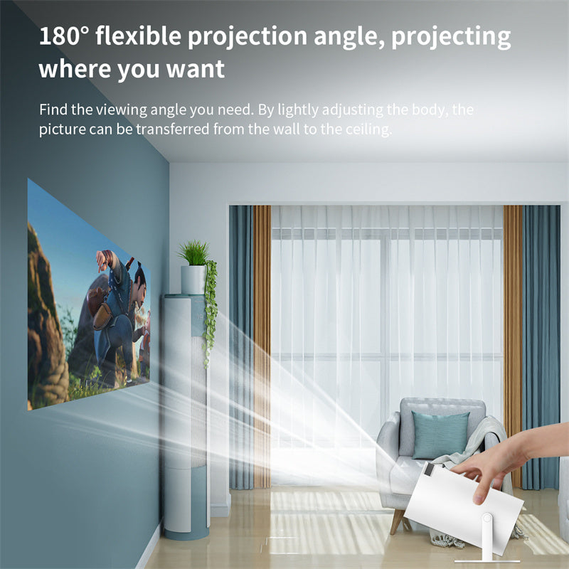 Draagbare 4K Smart Projector met WiFi & Bluetooth, 180 graden draaibaar, ideaal voor hoogwaardige thuisbioscoop projecties.
