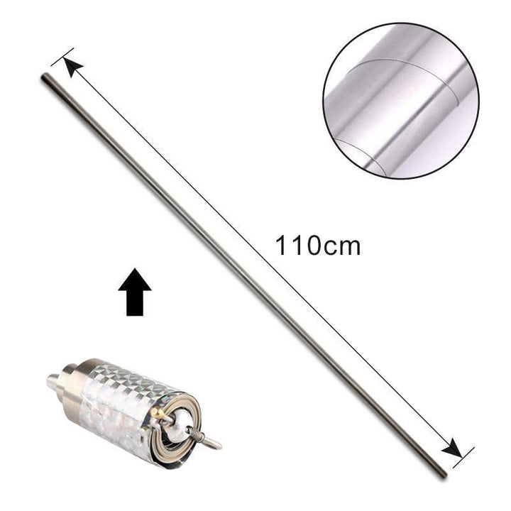 Draagbare, veelzijdige metalen staf in compacte vorm, ideaal voor zelfverdediging en magische effecten, zilverkleurig.