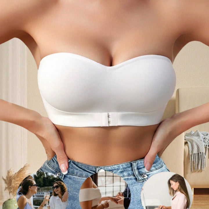 Dames strapless push-up bh, draadloos, met gesp, veelzijdig, in beige, met natuurlijk comfort