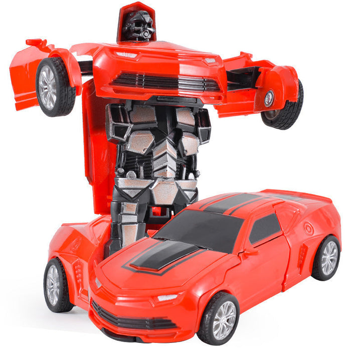 Transformerend kindervoertuig in helder geel, van auto naar robot, stimuleert creatieve speelideeën en fantasie