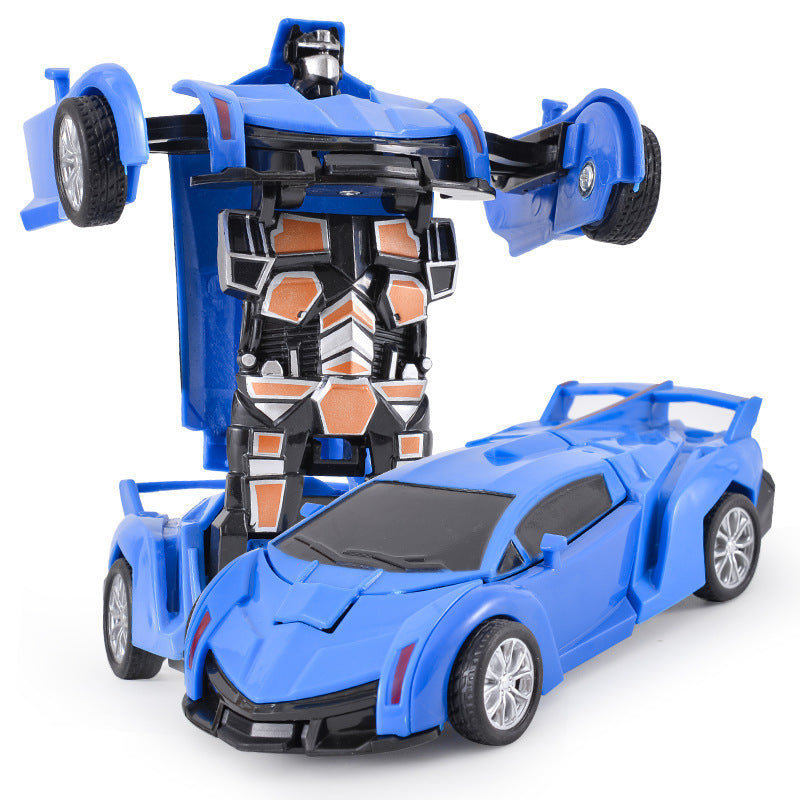 Transformerend kindervoertuig in helder geel, van auto naar robot, stimuleert creatieve speelideeën en fantasie