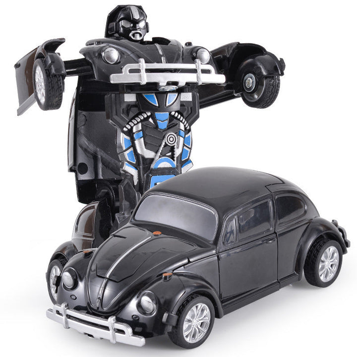 Transformerend kindervoertuig in helder geel, van auto naar robot, stimuleert creatieve speelideeën en fantasie