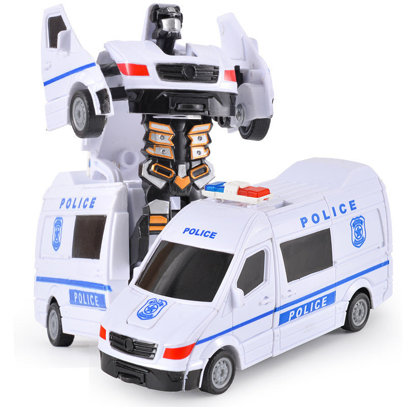 Transformerend kindervoertuig in helder geel, van auto naar robot, stimuleert creatieve speelideeën en fantasie
