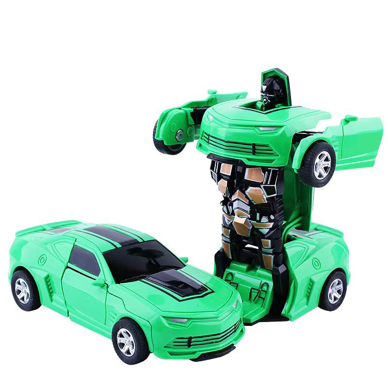 Transformerend kindervoertuig in helder geel, van auto naar robot, stimuleert creatieve speelideeën en fantasie