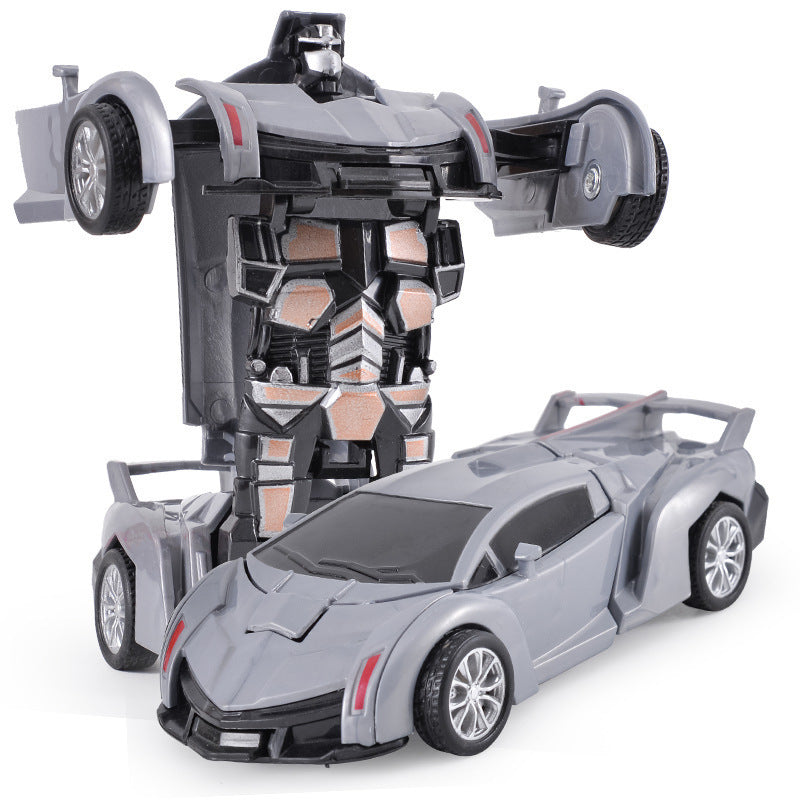 Transformerend kindervoertuig in helder geel, van auto naar robot, stimuleert creatieve speelideeën en fantasie