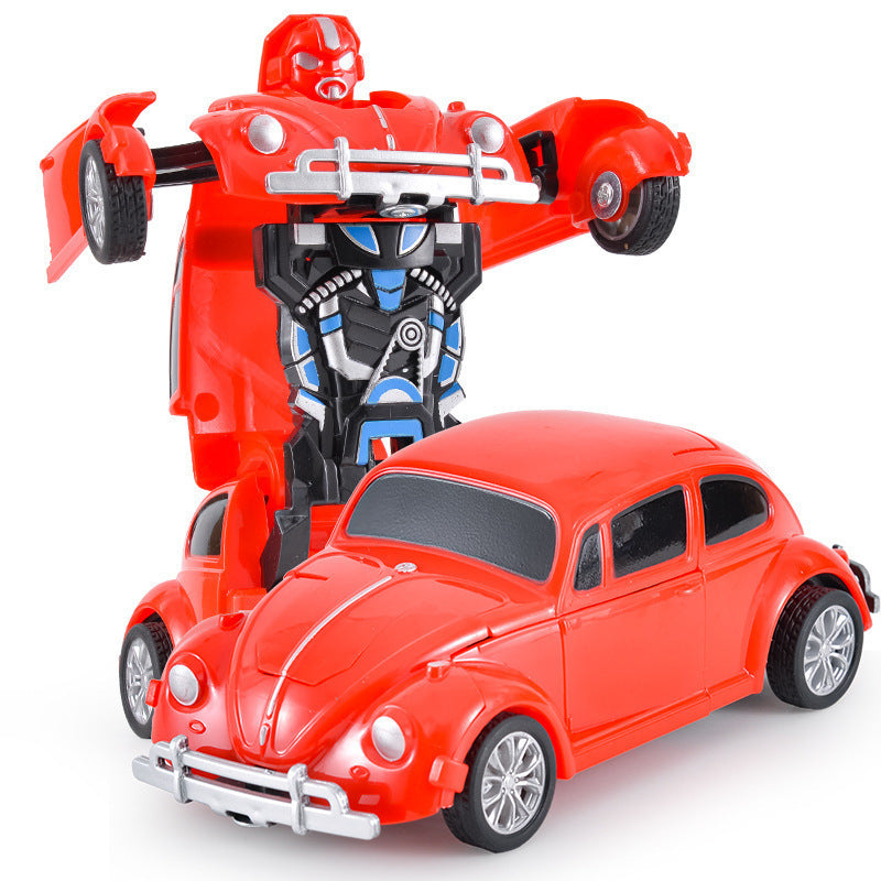 Transformerend kindervoertuig in helder geel, van auto naar robot, stimuleert creatieve speelideeën en fantasie