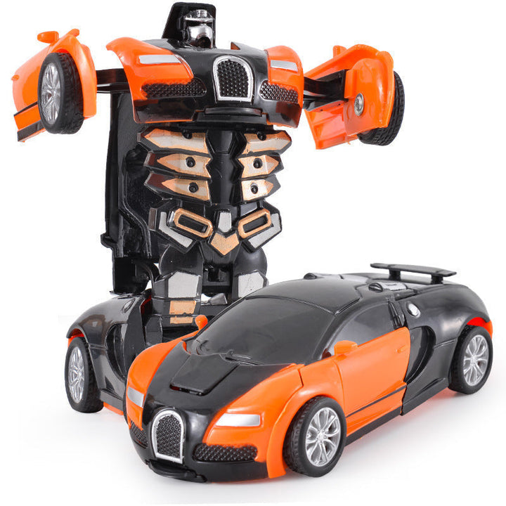 "Transformierendes Kinderfahrzeug in leuchtendem Gelb, von Auto zu Roboter, fördert kreative Spielideen und Fantasie"