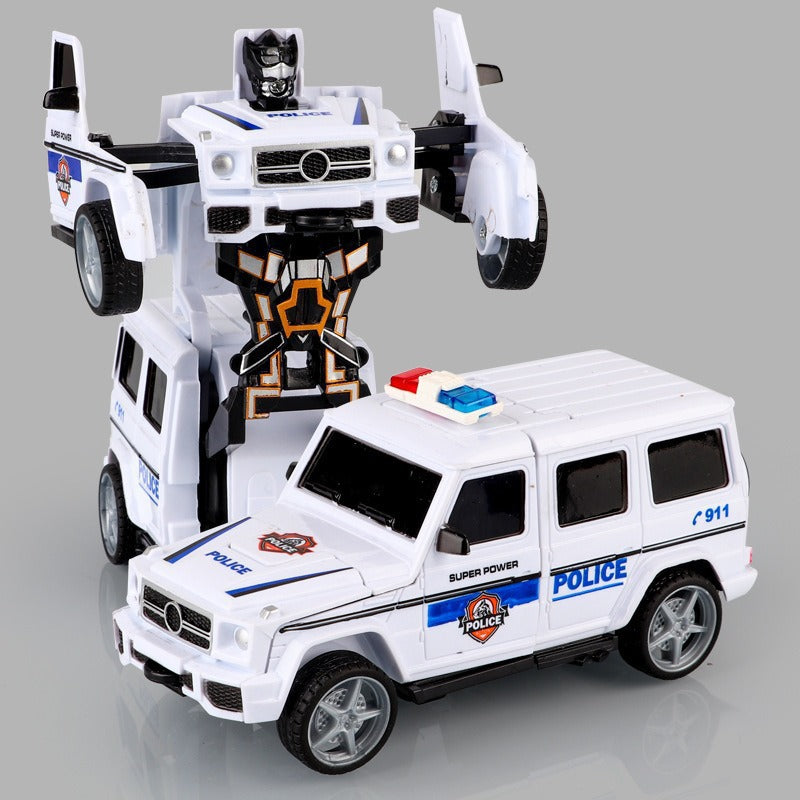 "Transformierendes Kinderfahrzeug in leuchtendem Gelb, von Auto zu Roboter, fördert kreative Spielideen und Fantasie"