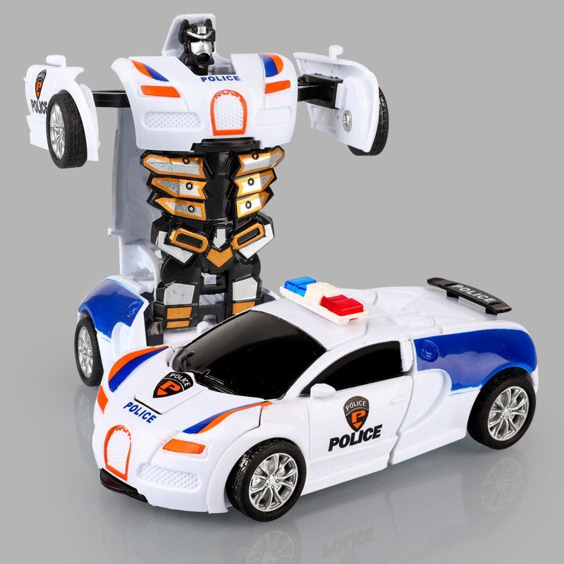 "Transformierendes Kinderfahrzeug in leuchtendem Gelb, von Auto zu Roboter, fördert kreative Spielideen und Fantasie"