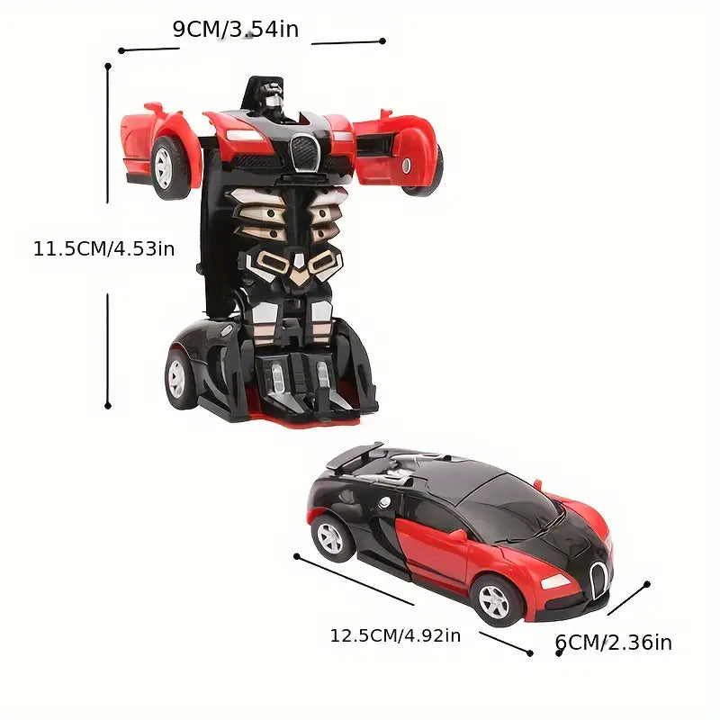 "Transformierendes Kinderfahrzeug in leuchtendem Gelb, von Auto zu Roboter, fördert kreative Spielideen und Fantasie"