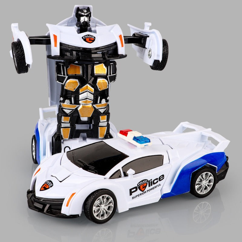 "Transformierendes Kinderfahrzeug in leuchtendem Gelb, von Auto zu Roboter, fördert kreative Spielideen und Fantasie"