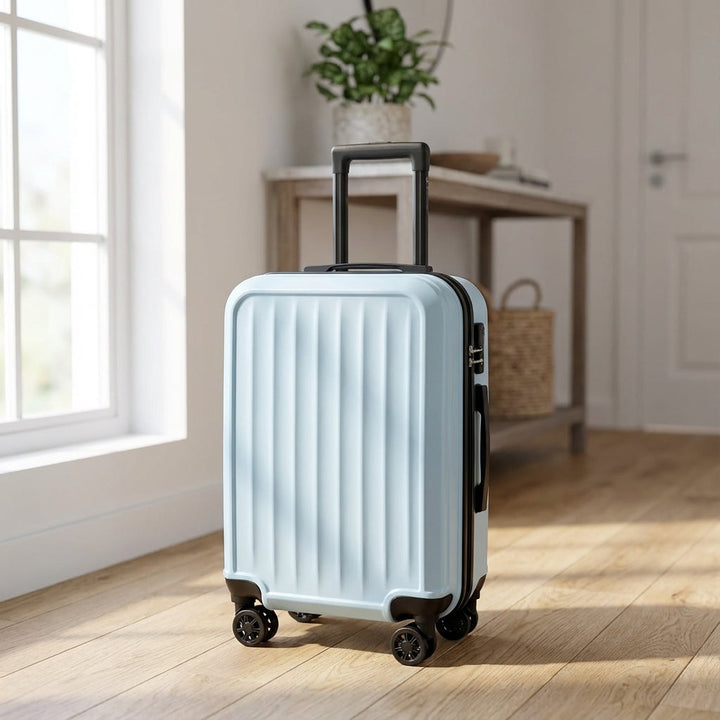Traveon unisex geribbelde reiskoffer met 360° zwenkwielen in modern zwart, ideaal voor duurzaam en lichtgewicht reizen.