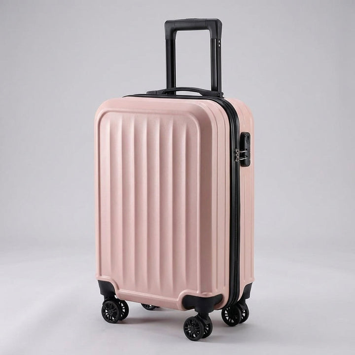 Unisex Traveon geribbelde koffer in trendy roze, perfect voor reizen. Lichtgewicht, stevig en voorzien van 360° zwenkwielen.