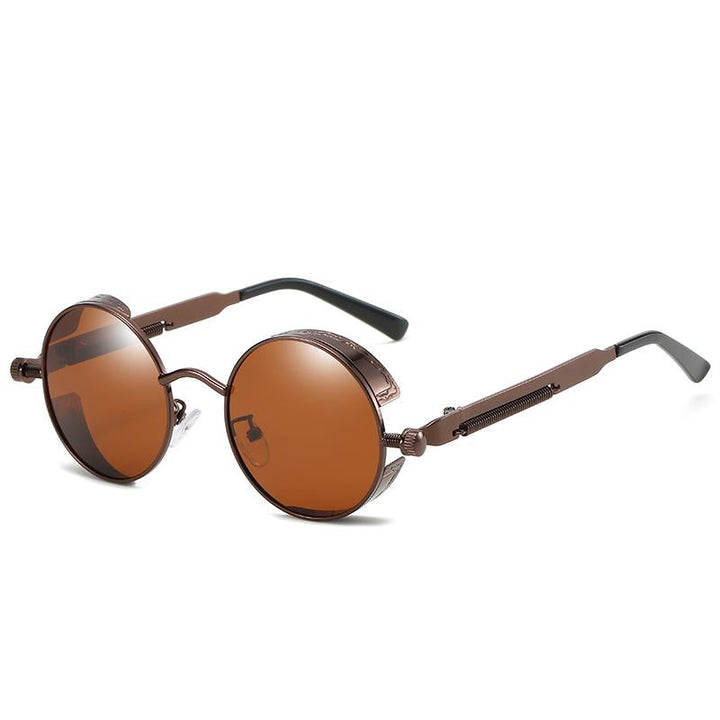 Unisex vintage zonnebril met gepolariseerde UV400-lenzen, elegante retro-look in brons voor dames en heren.