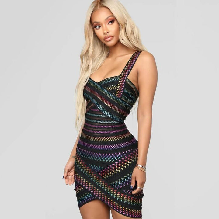 Trendy gestreepte bodycon minijurk voor dames, ideaal voor feesten en festivals in de zomer.