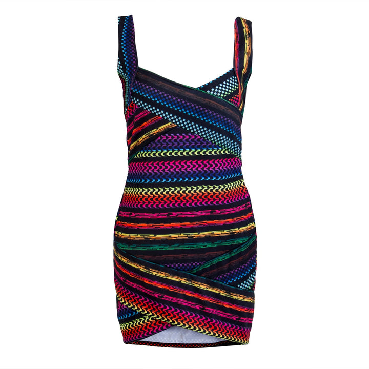 Chique gestreepte bodycon minijurk voor dames, een trendy zomerjurk met een U-hals design.