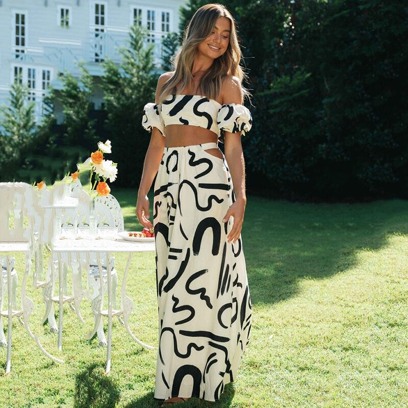 Comfortabele boho festival outfit voor dames: stijlvolle tweedelige zomer set, perfect voor vakantie.