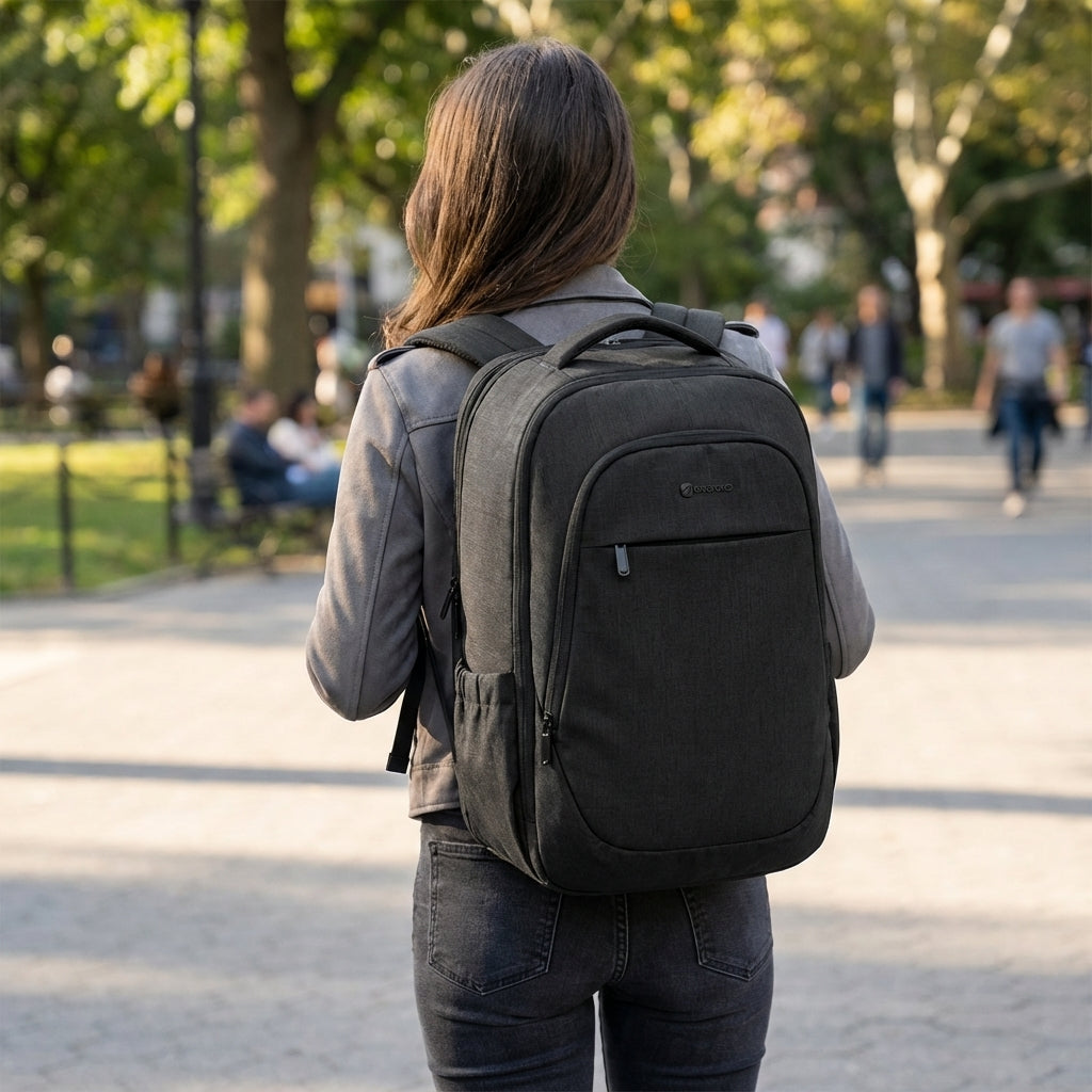 Uitbreidbare ChargeTrail reis- en schoolrugzak met laptopvak, ideaal voor georganiseerde reizen en dagelijks gebruik.