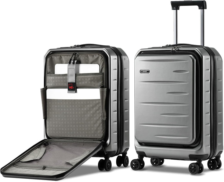 Harde reiskoffer set met 4 spinnerwielen, TSA-slot en voorklep, perfect voor georganiseerde reizigers.