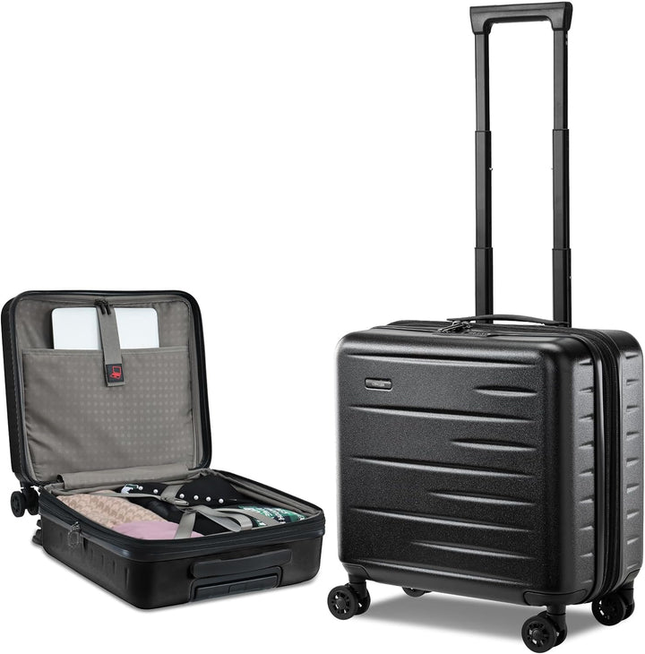 Uitbreidbare bagage set, harde schaal, met voorvak voor snelle toegang en geïntegreerd TSA-slot.