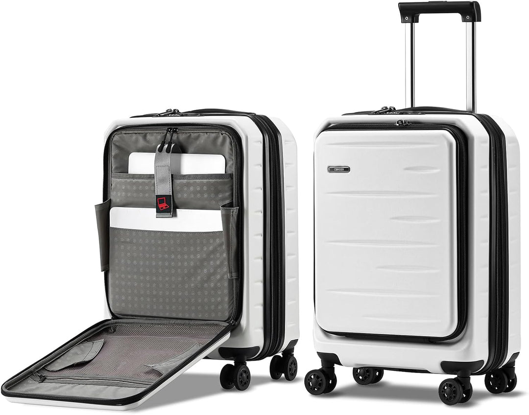 Comfortabele harde koffer set met telescopische trekstang, uitbreidbaar, voorklep en TSA-slot.