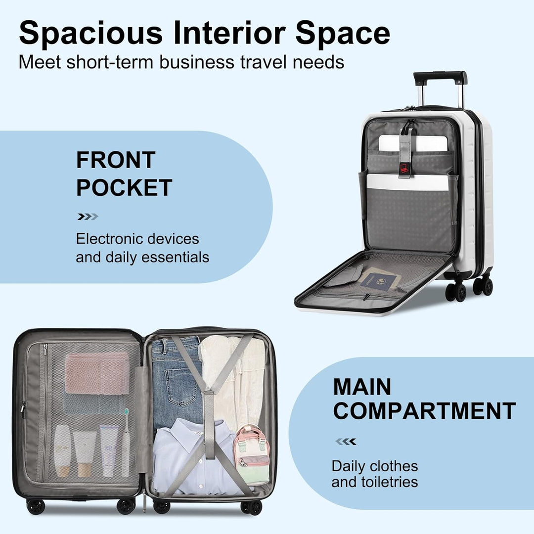 Duurzame harde koffer set, uitbreidbaar, met voorklep voor laptop of documenten & TSA-slot.
