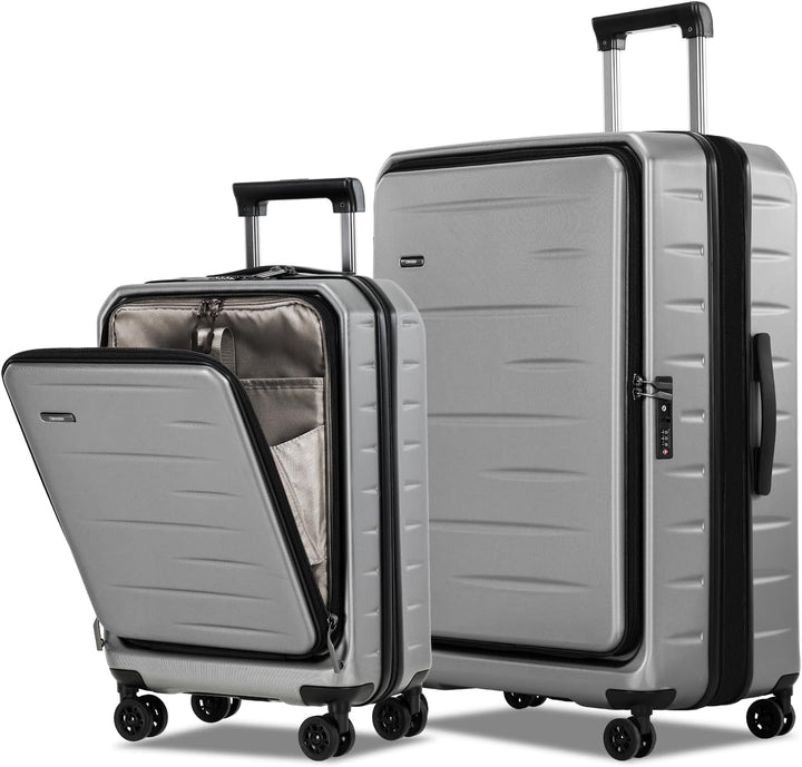 Harde reiskoffer set in modern design, uitbreidbaar, met voorklep en handig TSA-slot.