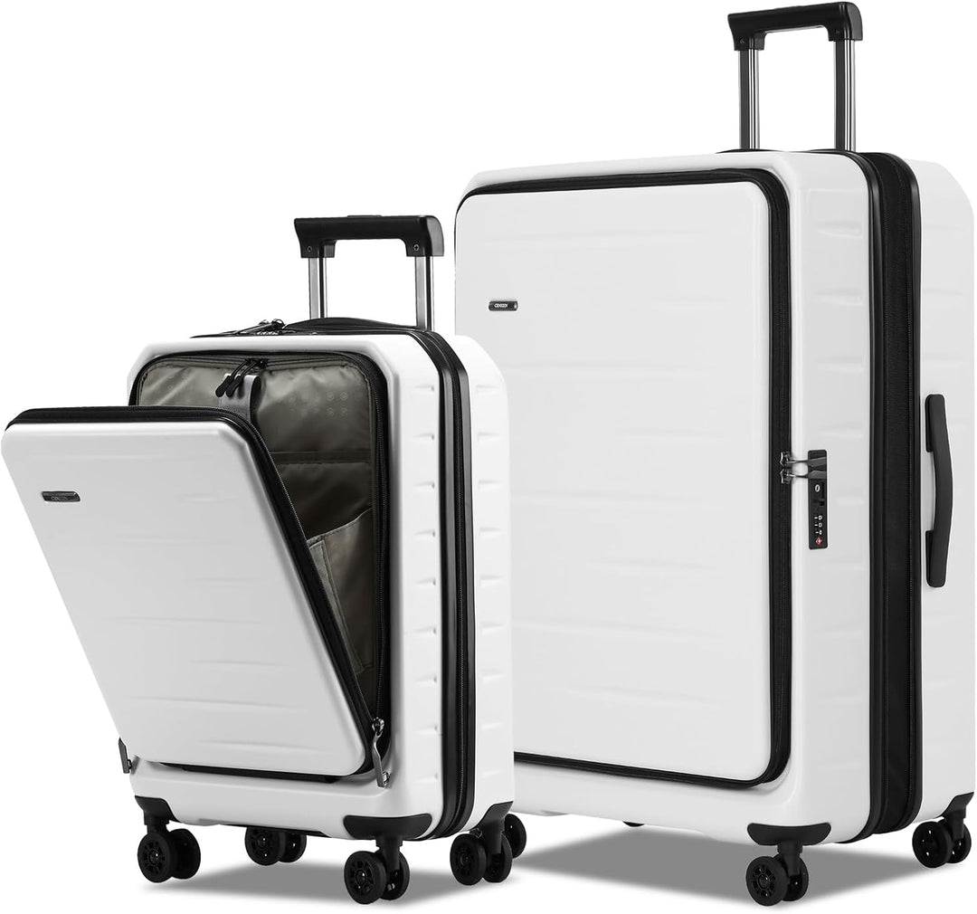 Moderne uitbreidbare handbagage koffer met stevige schaal en voorvak, ideaal voor korte trips.