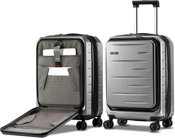 Rode uitbreidbare harde handbagage koffer met voorvak en TSA-slot, klaar voor je volgende avontuur.