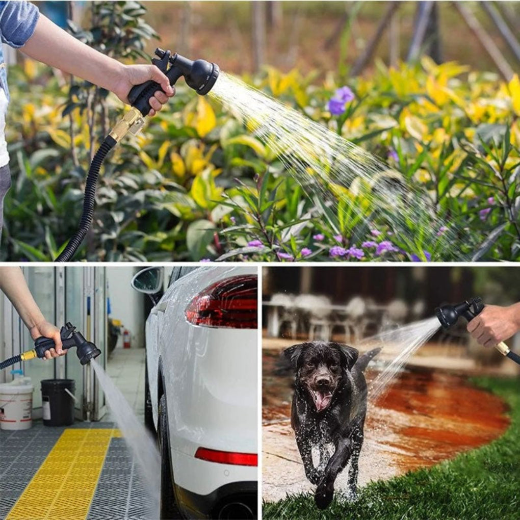 Uitrekbare tuinslang, lichtgewicht en flexibel, ideaal voor gemakkelijk water geven zonder knopen in de tuin.