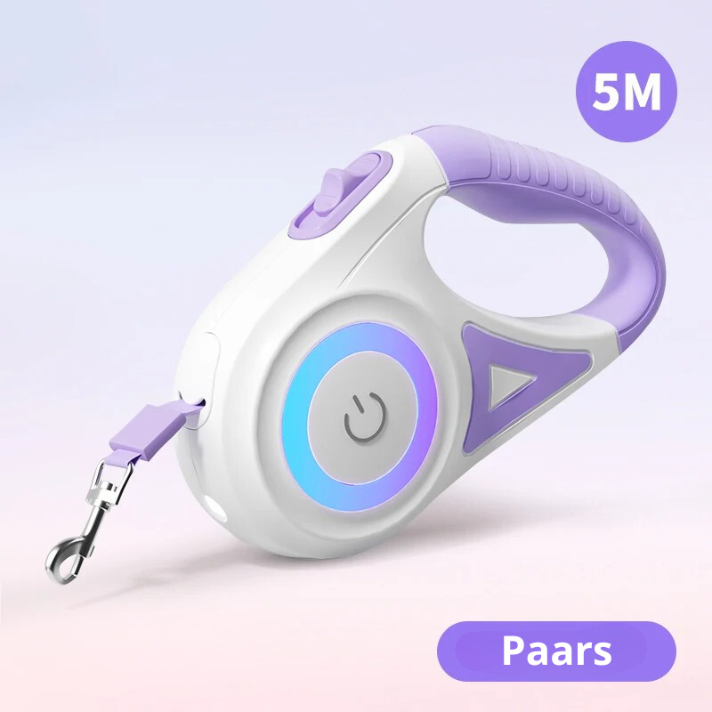 Ergonomische handgreep van uitschuifbare LED hondenriem, comfortabel en veilig voor nachtwandelingen.