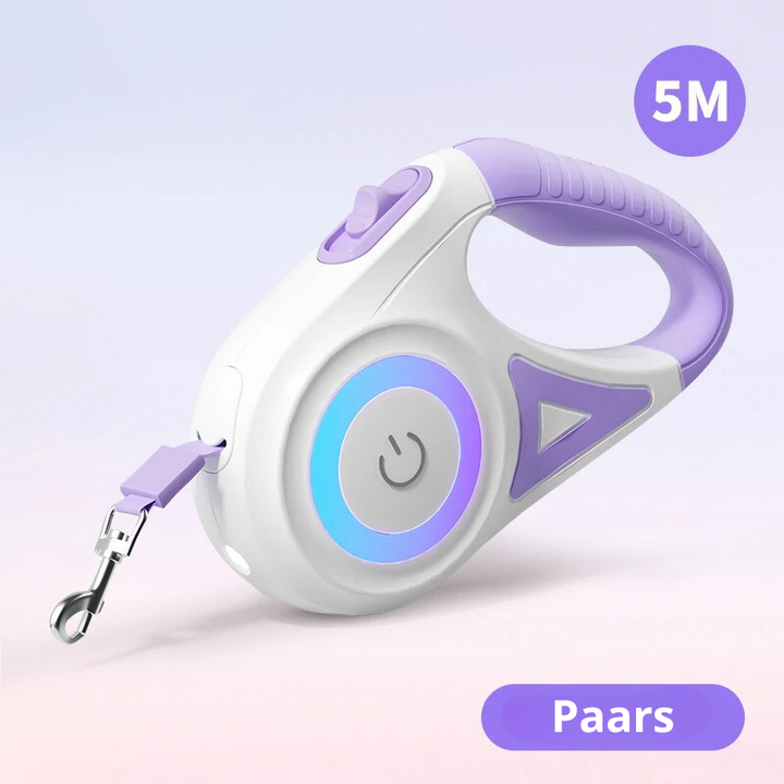 Ergonomische handgreep van uitschuifbare LED hondenriem, comfortabel en veilig voor nachtwandelingen.