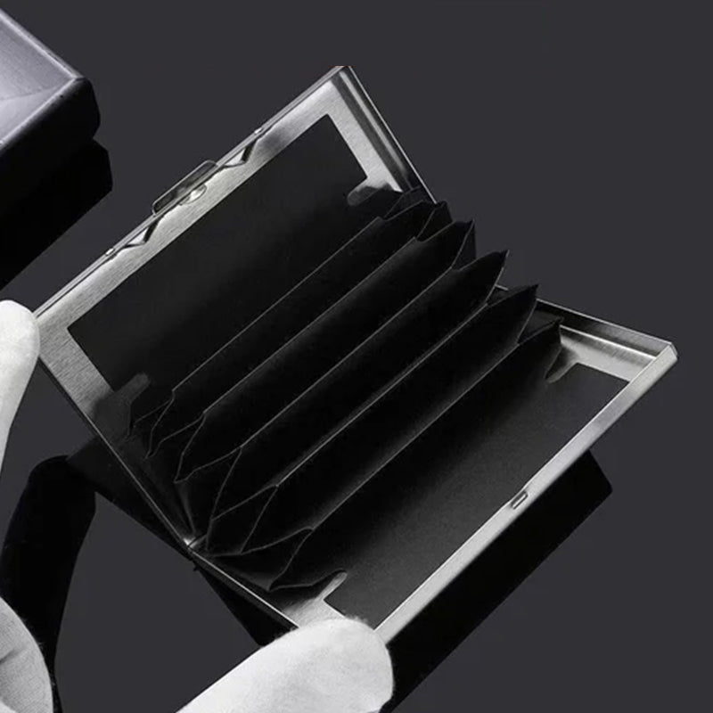 Ultradunne RFID-kaarthouder, diefstalbeveiliging, stijlvol ontwerp, roestvrij staal, plaats voor 6 kaarten, ideaal voor vrouwen