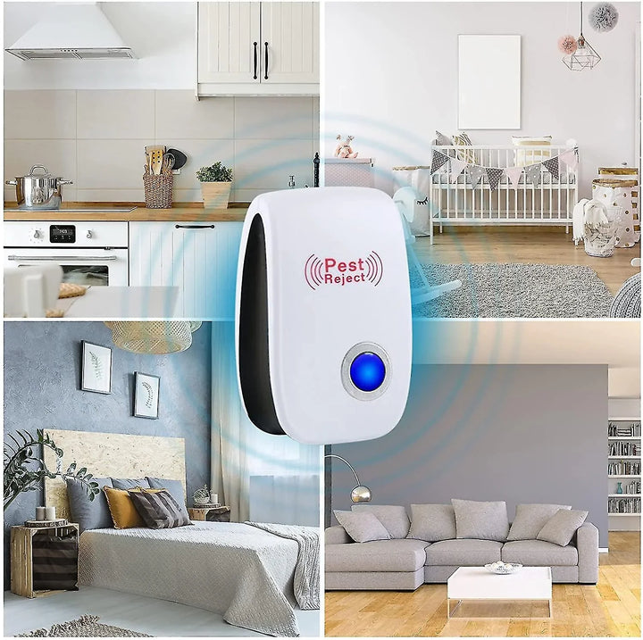 Ultrasoon & elektromagnetisch ongediertebestrijder. Plug-in model voor gifvrije en huisdierenveilige plaagdierbeheersing.