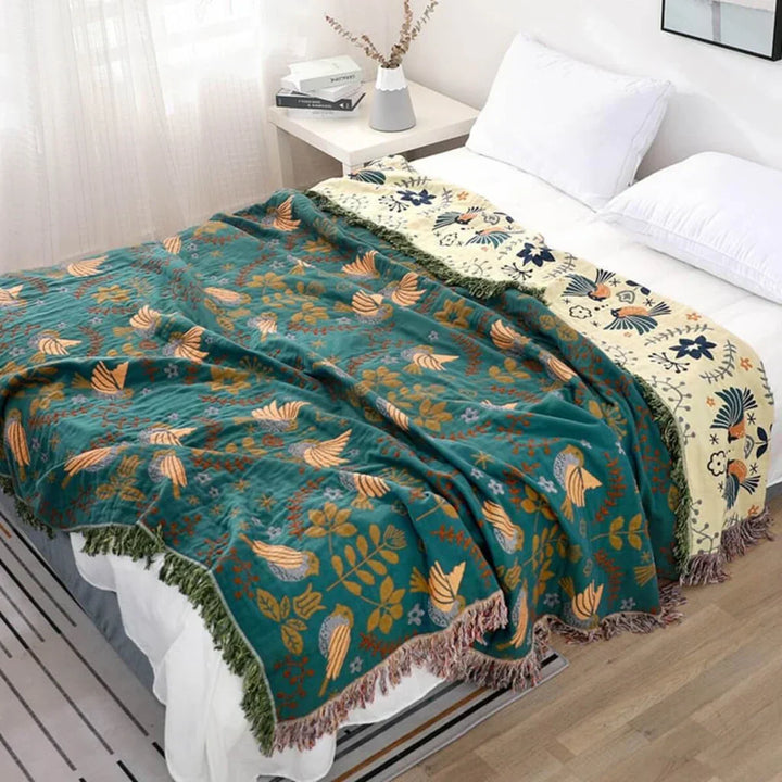 Omkeerbaar Scandinavisch dekbed met vogelontwerp, harmonieuze kleuren, voor woon- en slaapkamer, veelzijdig inzetbaar.