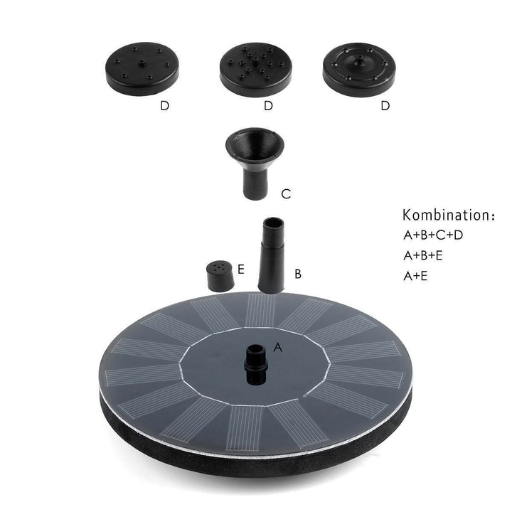 Milieuvriendelijke zonne-energie fonteinpomp voor de tuin met veelzijdige sproeiers, ideaal voor decoratieve waterspelen.