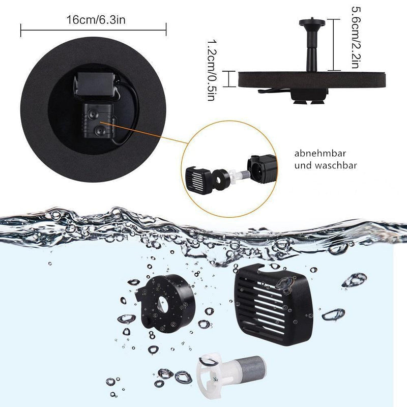 Milieuvriendelijke zonne-energie fonteinpomp voor de tuin met veelzijdige sproeiers, ideaal voor decoratieve waterspelen.