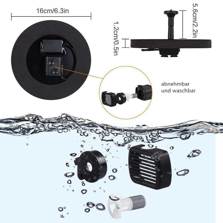 Milieuvriendelijke zonne-energie fonteinpomp voor de tuin met veelzijdige sproeiers, ideaal voor decoratieve waterspelen.