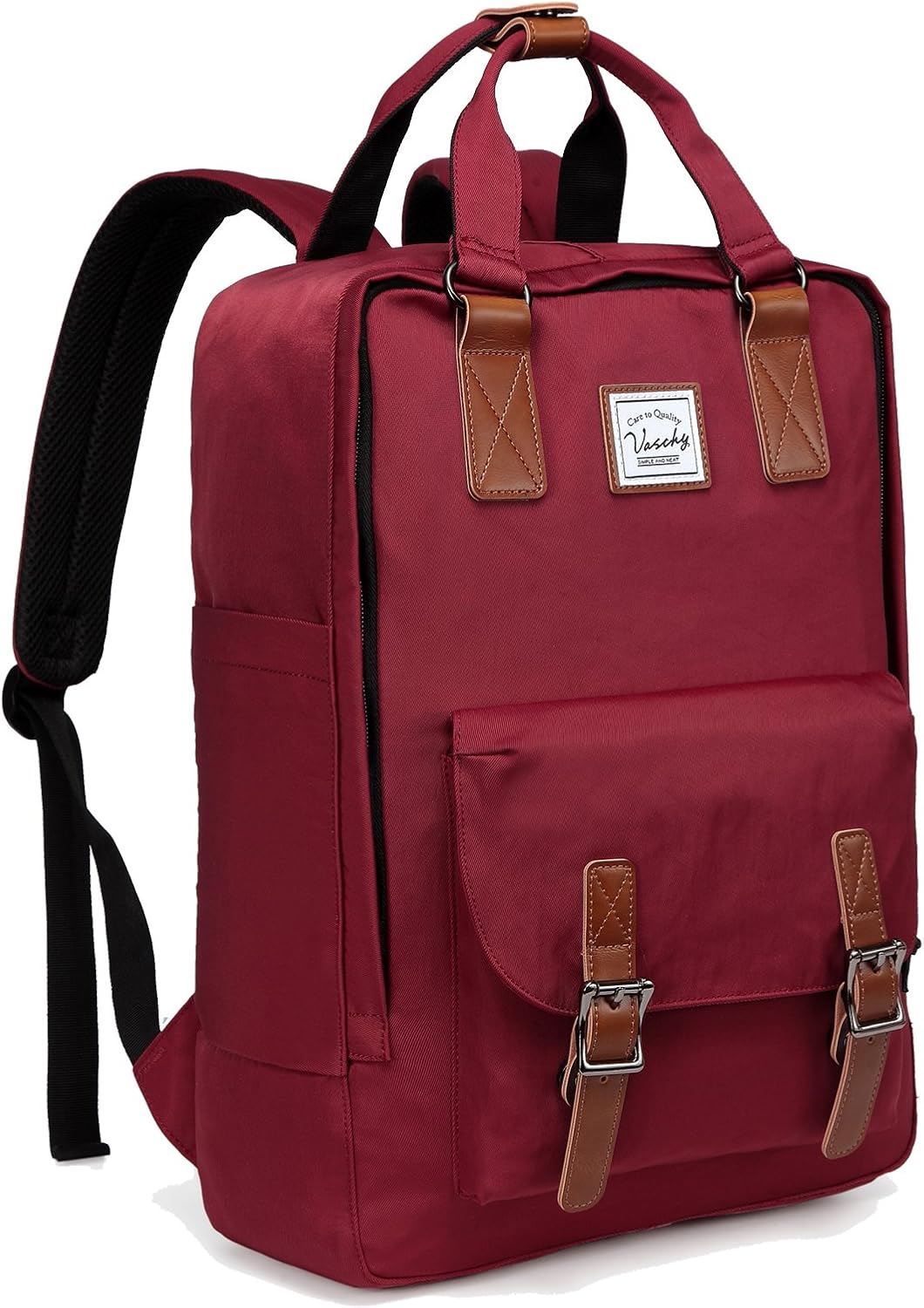 Bordeauxrode uniseks laptoprugzak 15.6" UrbanEase, waterbestendig vintage design, perfect voor reizen.