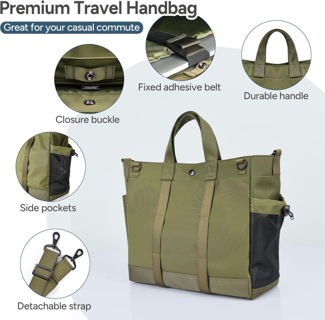 MetroCarry laptoptas, groene variant met meerdere vakken, verstelbare band voor uniseks gebruik.