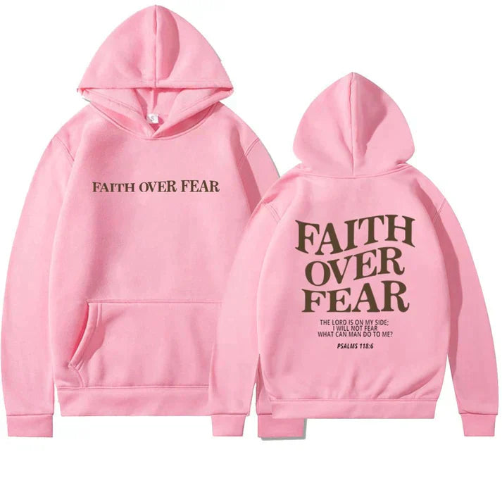 Stijlvolle uniseks hoodie voor heren/dames. "Geloof Over Angst" en Psalmen 118:6. Inspirerende geloof kleding.
