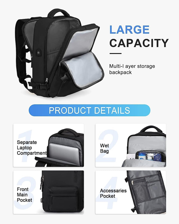 Duurzame laptoptas (14") en dagrugzak, waterdicht met USB-poort en speciaal schoenvak.