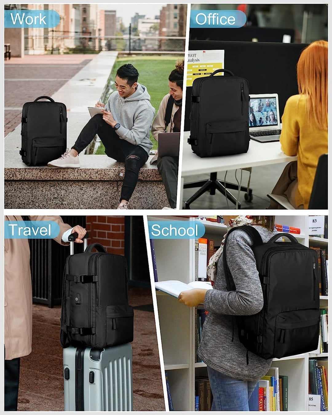 Robuuste waterdichte outdoor rugzak met schoenvak en USB-poort, ideaal voor actieve reizigers en bagage.