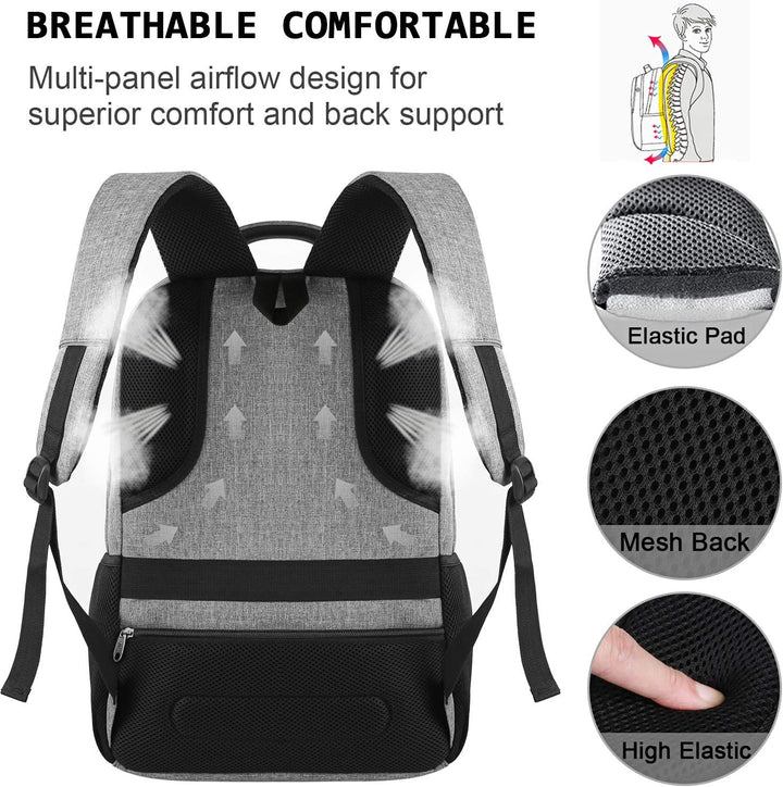 Zwarte anti-diefstal laptoprugzak, waterbestendig, met USB-poort voor onderweg.